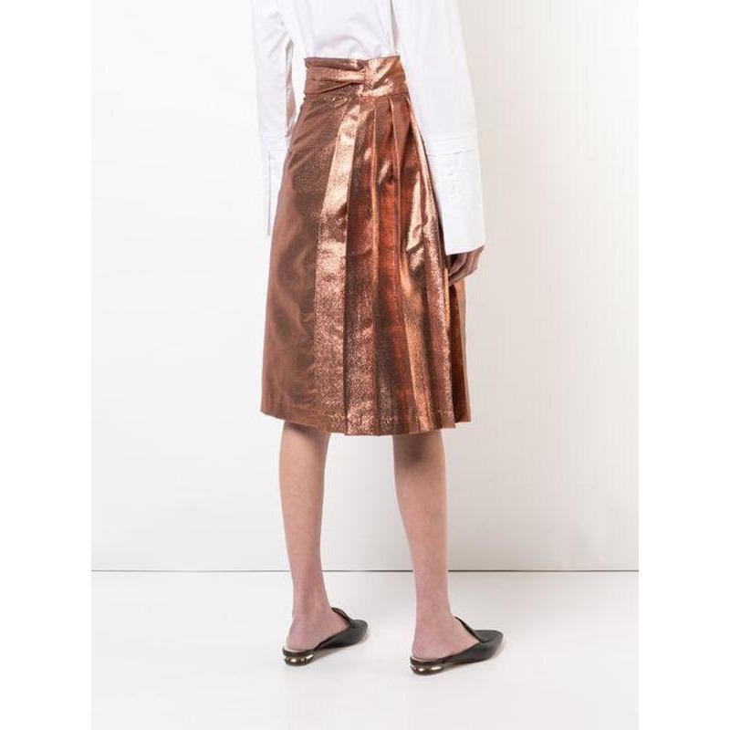 Kamperett Florence Skirt Copper Metallic Wrap Pleated Midi High Rise Small Usa — image 6 of 8